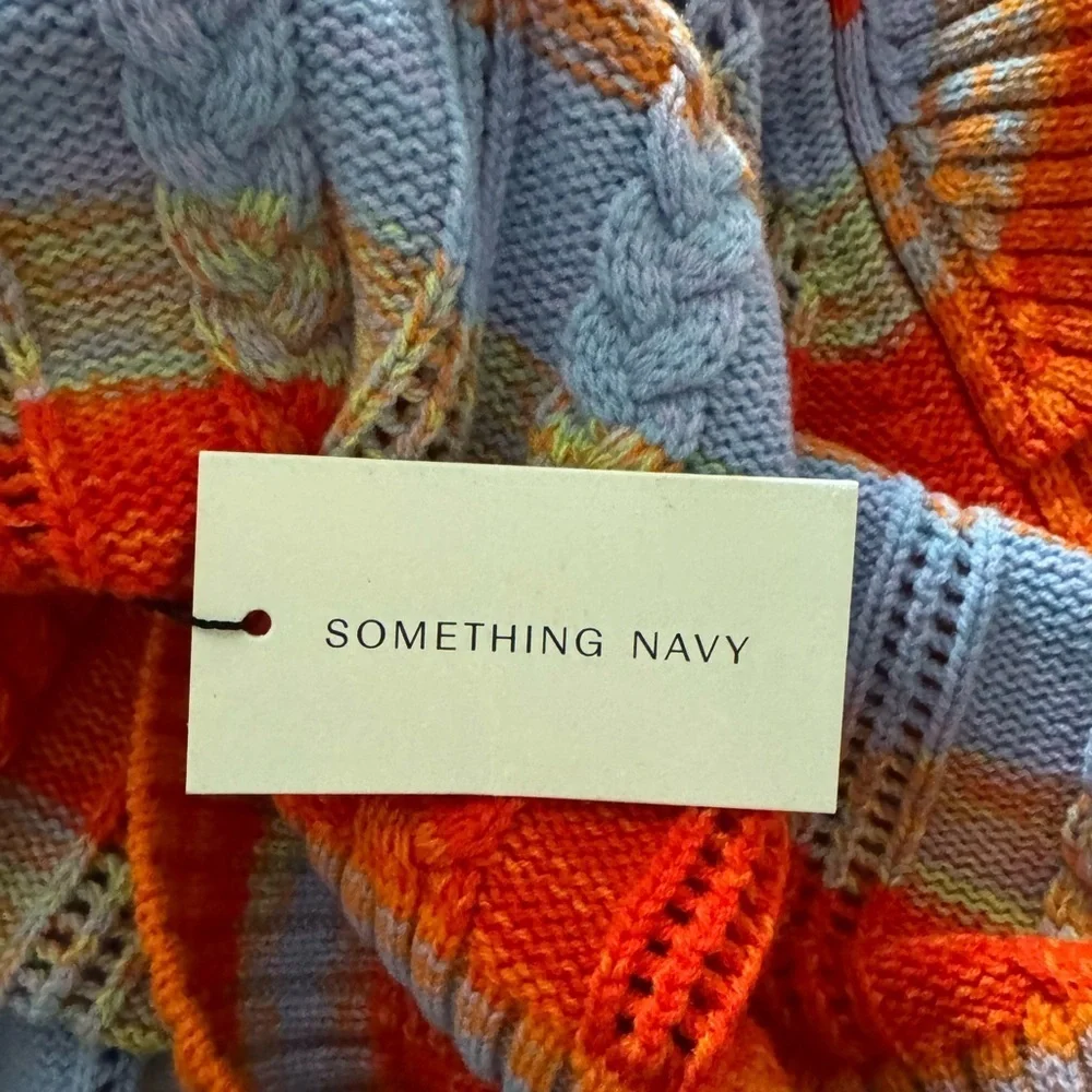 Colorful Ruffle-Shoulder Cropped Sweater - Orange/Blue - Picture 7 of 7